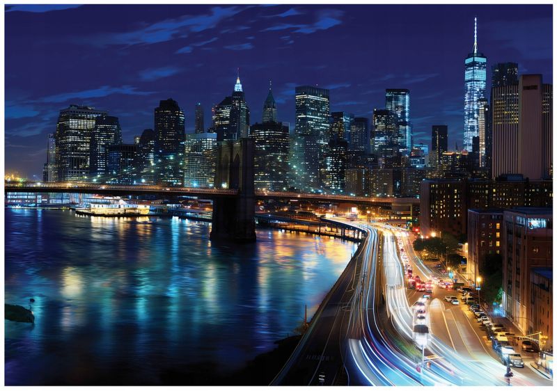 Fototapeta WALLARENA Do Sypialni Salonu Na Flizelinie Miasto Panorama Nocą Niebieski 400x280 cm 16037VX8 1 szt.