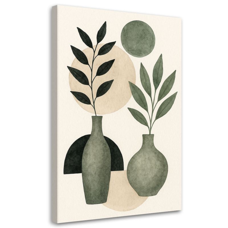 Obraz nowoczesny Feeby Wazony Liście Minimalizm Zieleń Natura 60x90cm 1szt