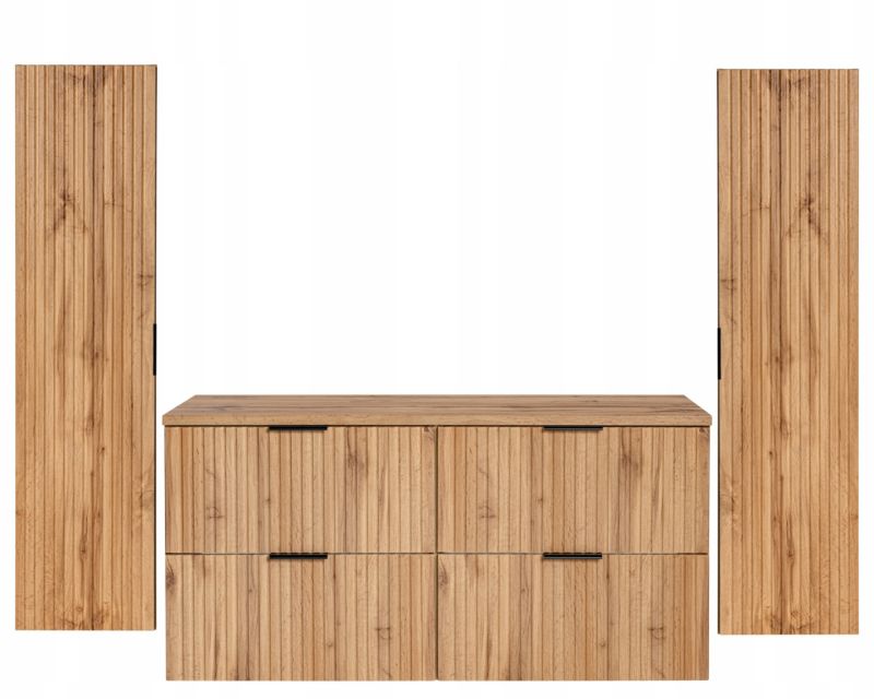 Szafka pod umywalkę Furnidea 120 cm i 2 słupki 140 cm dąb Wotan Adel zestaw