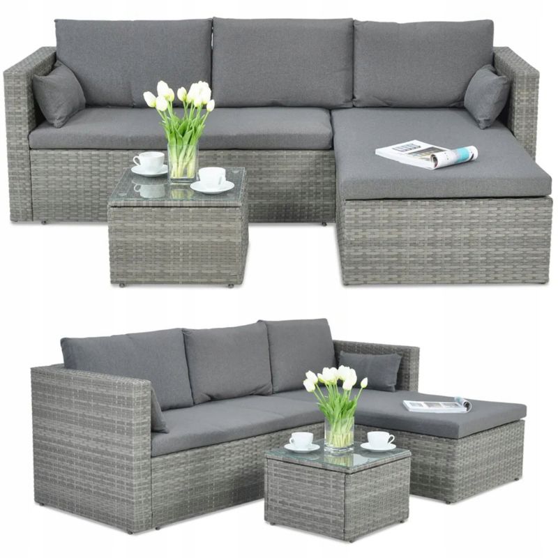 Zestaw Mebli Ogrodowych Focus Garden Wypoczynkowych Technorattan Lizbona Narożnik Szara 1 szt