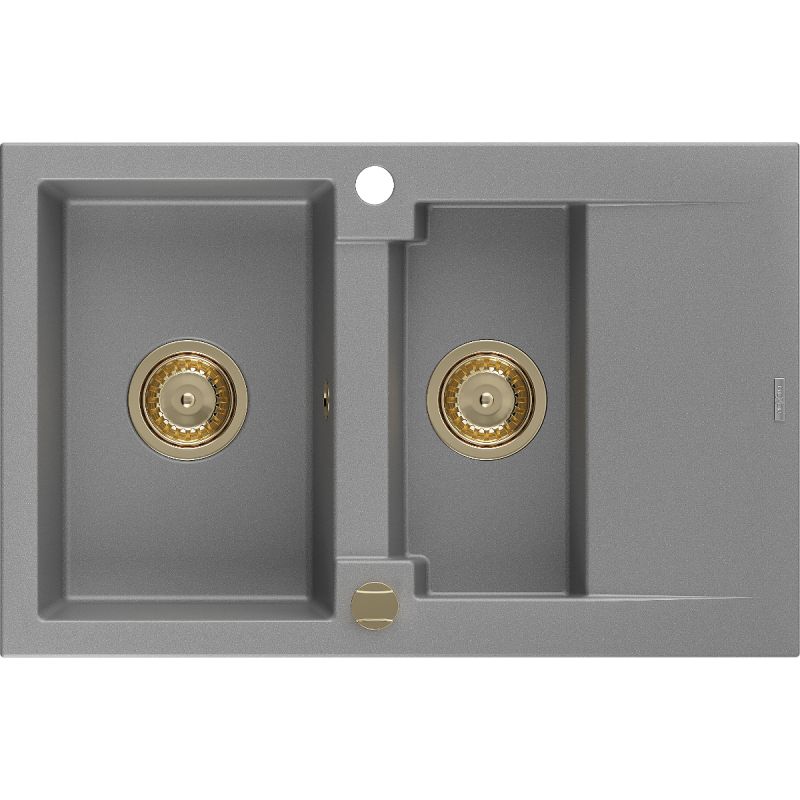 Zlewozmywak granitowy Mexen Gaspar 1,5-komorowy z ociekaczem i baterią kuchenną Aster beżowy - 6507-69-73450-70-B 1 szt.