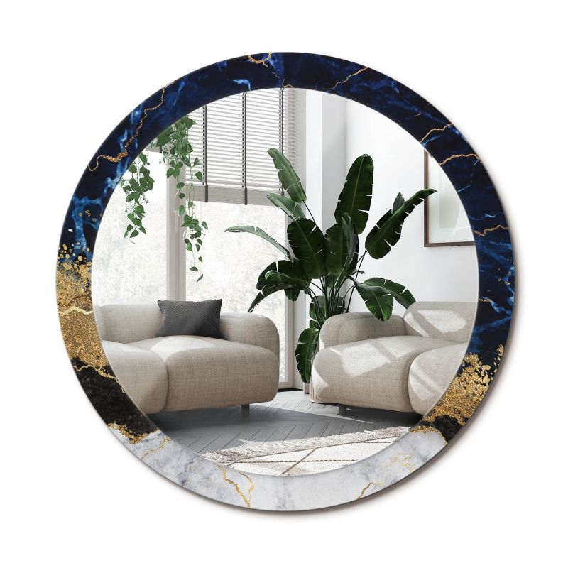 Lustro Okrągłe Tulup Niebieski Marmur 90 cm Subtelne Na Podkładzie 1 szt.