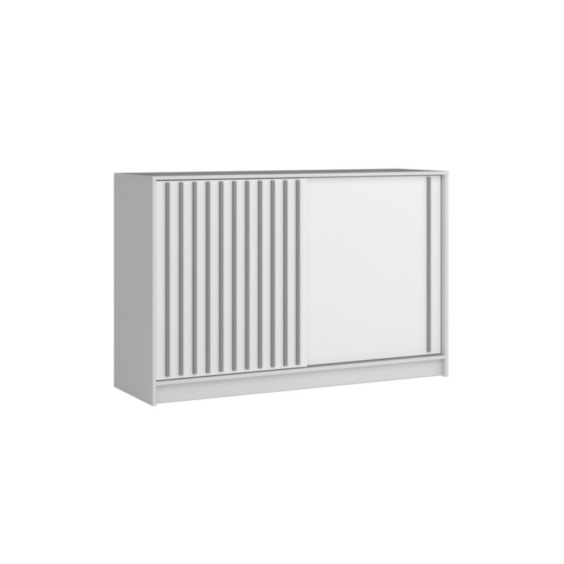 Komoda przesuwna Bettso Lay 150 cm stylowa z szarymi lamelami biały 1szt.