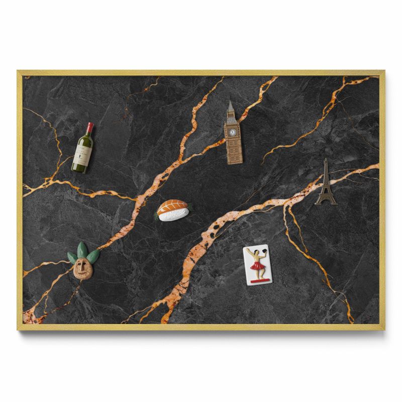 Tablica magnetyczna na ścianę Tulup 100x70 cm Zdobiony ciemny marmur w złotej ramie 1 szt.