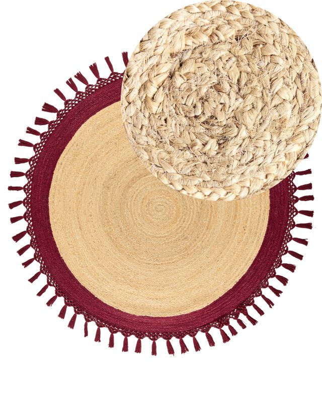 Dywan okrągły z juty 140 cm beżowy z czerwonym Marts 1 szt.