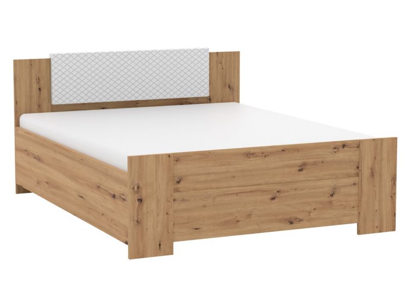 Łóżko MIRJAN 24 Bono 160x200 z tapicerowanym zagłówkiem dąb artisan + biała ekoskóra 1 szt.