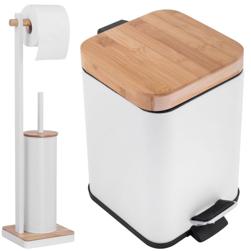 Zestaw Yoka Home Kosz na śmieci i stojak na papier toaletowy Biały - 1 szt.