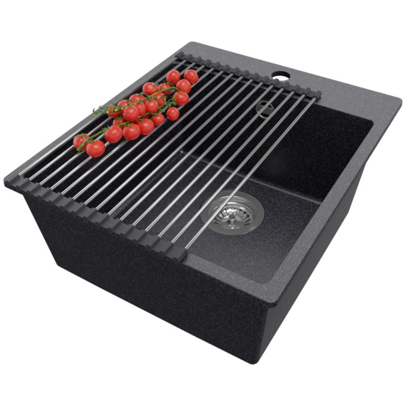 Zlewozmywak Ryga PRIMAGRAN Nablatowy 43x50cm do szafki od 45cm z Syfonem i Dodatkiem Grafitowy 1 szt.