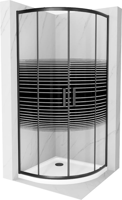 Kabina prysznicowa Mexen Rio półokrągła 90 x 90 cm pasy czarna + brodzik Flat biały