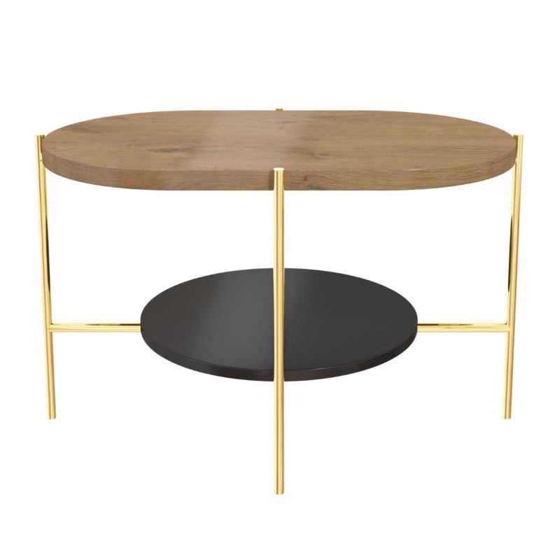 Nowoczesny stolik kawowy Dancan ARENA złota podstawa dębowy i czarny blat 1 szt.