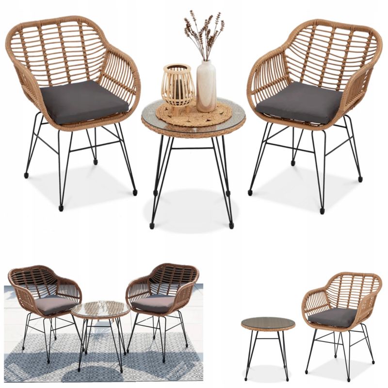 Zestaw Mebli na balkon Focus Garden Balkonowych Na Balkon Taras Kubu 2+1 Stół Szary z brązem 1 szt