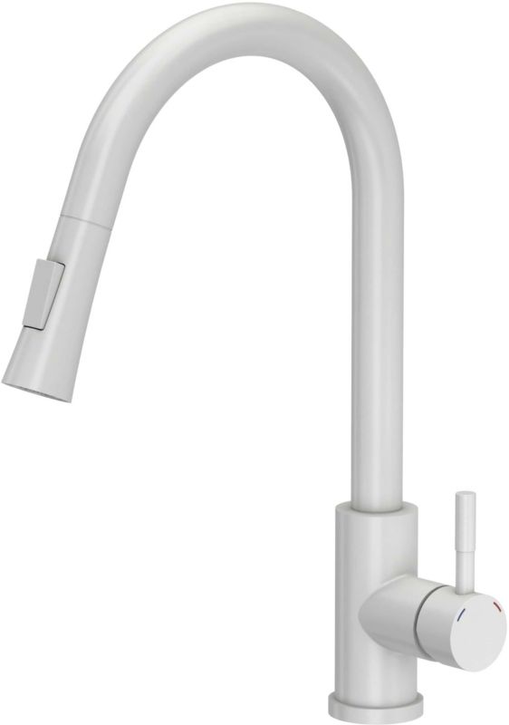 Bateria kuchenna Quadron Julia biała, stal szlachetna, wyciągana wylewka, perlator ECO, 1 szt.