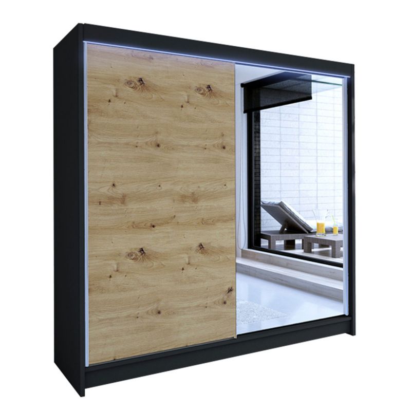 Szafa MIRJAN 24 z drzwiami przesuwnymi Talin I z oświetleniem RGB czarny/dąb artisan 1 szt.