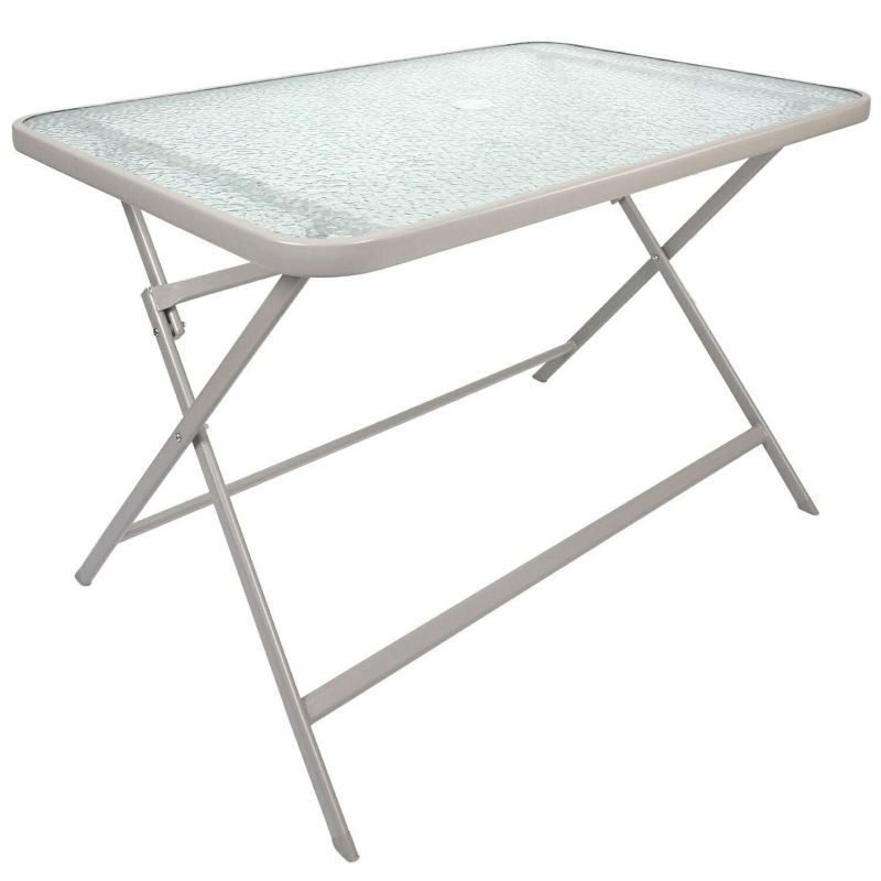 Stół ogrodowy składany Formentera INTESI nowoczesny szklany blat 110 cm beżowy do tarasu 1 szt.