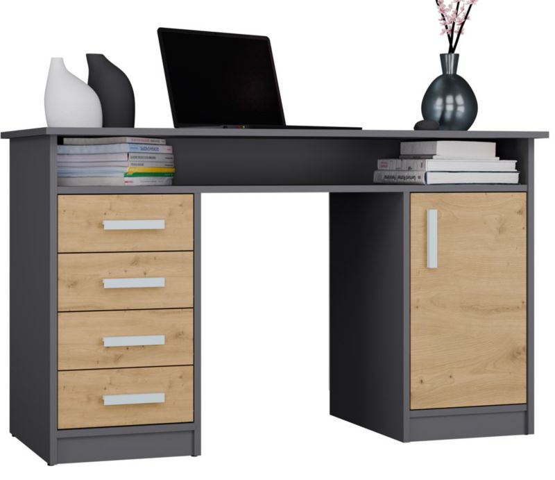 Biurko ADA Antracyt/Dąb Artisan 4 Szuflady, Szafka 125x55x75 cm 1 szt.