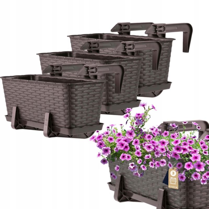 Skrzynka Balkonowa KADAX 3x 40cm Uchwyty Brązowa 1szt.