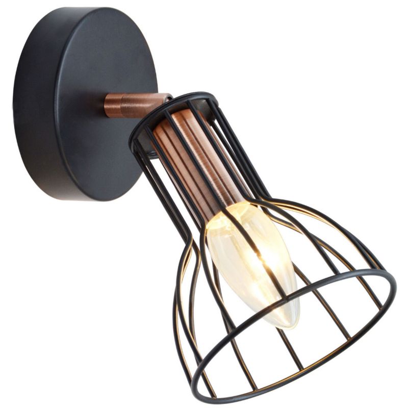 Kinkiet ścienny Polux Sofia czarny-miedź 1 x E14 x 8W IP20 wym: 11,2 x 11,2 x 15,5 cm - 1 szt.