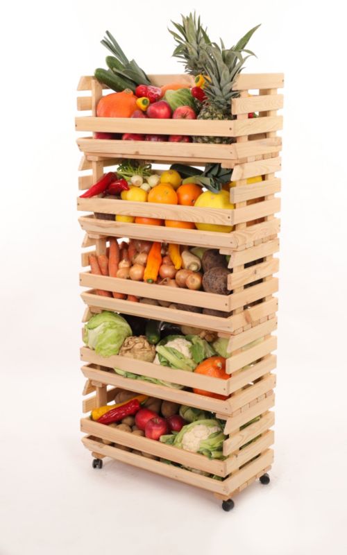 Regał na warzywa i owoce MODO24 na kółkach 132x57x30 cm 5 skrzynek drewno naturalne 1 szt