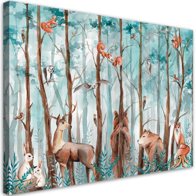 Obraz do pokoju dziecka Feeby Zwierzęta Jeleń Niedźwiedź Lis kolorowy 100x70cm 1szt