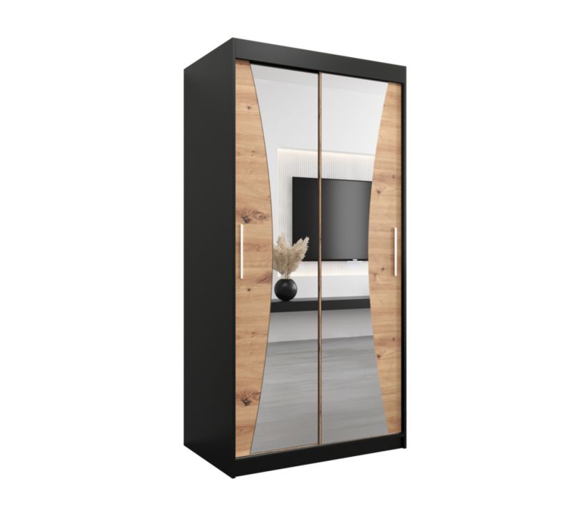Szafa przesuwna Garderoba Abiks MONACO 100 czarny mat + dąb artisan 1 szt.