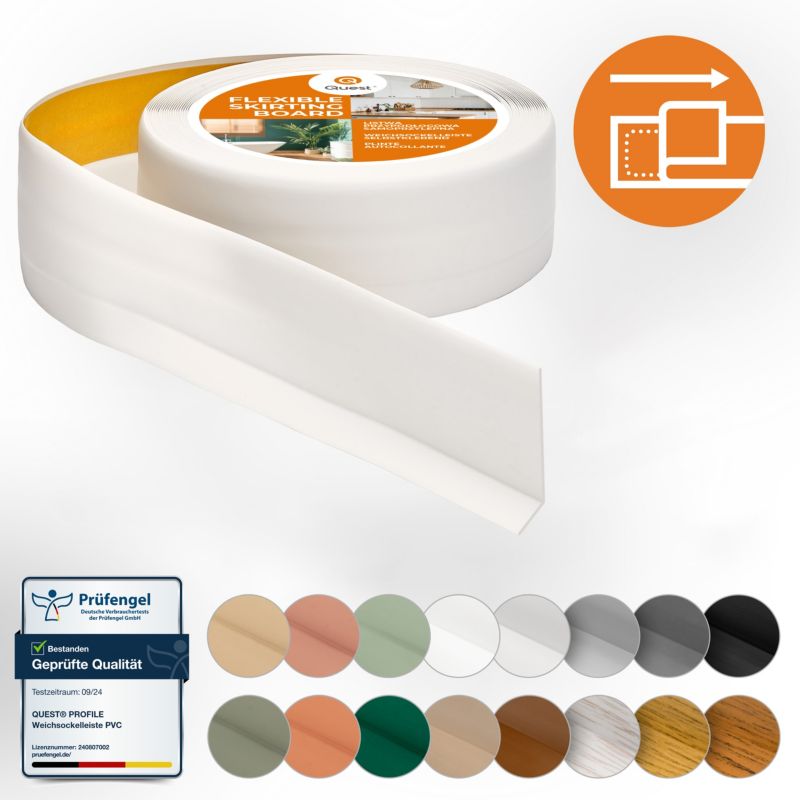 Listwa przypodłogowa PCV 50x20mm, QUEST, samoprzylepna elastyczna, miękka listwa podłogowa, cokołowa, biały, 15m