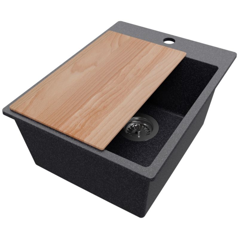 Zlewozmywak Ryga PRIMAGRAN Nablatowy 38x50cm do szafki od 40cm z Syfonem i Dodatkiem Grafitowy 1 szt.