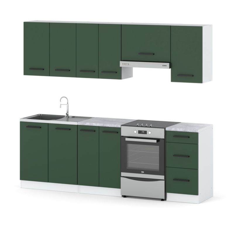 Zestaw Kuchenny Hurtownia-Mebli Z Blatem Kuchnia Mokka 240cm Biały Mat Butelkowa Zieleń 240x47x145 cm 1szt.