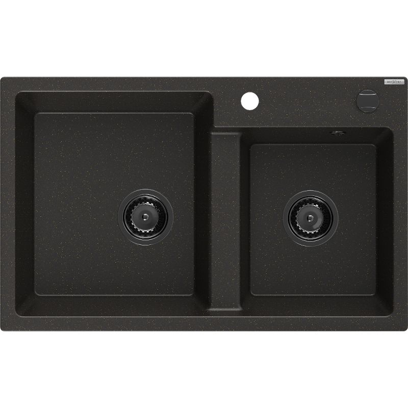 Zlewozmywak granitowy Mexen Tomas 2-komorowy z baterią kuchenną Duo beżowy - 6516-69-671701-57-B 1 szt.