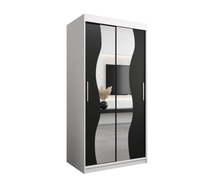 Szafa przesuwna Garderoba Abiks MADRYT 100 biały mat + czarny mat 1 szt.