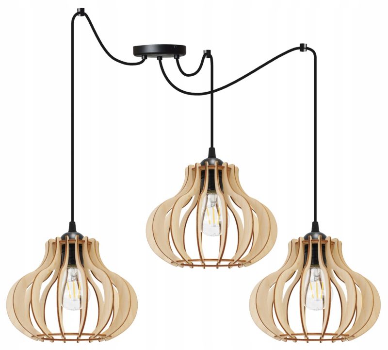 Lampa sufitowa wisząca Light Home LH Spider Timber Drewno 3x E27 60W czarny 1szt.