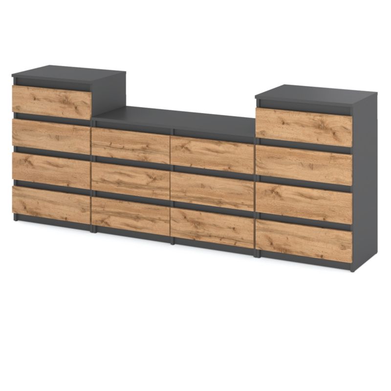 Komoda Hurtownia-Mebli Szuflady 14 Zestaw komód Hugo 464 220cm Szary Mat Dąb Wotan 220x33.5x92.5 cm 1szt.