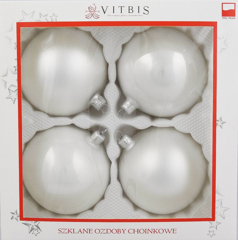 Bombki gładkie Vitbis 10 cm białe 4 szt.