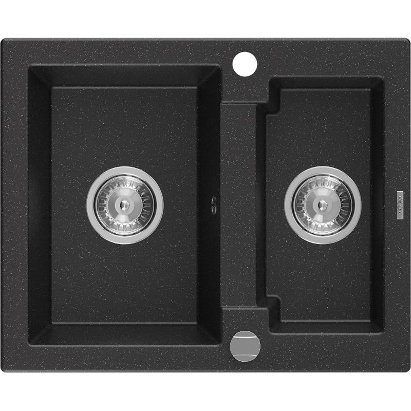 Zlewozmywak wpuszczany Mexen Carlos 1,5-komorowy czarny/srebrny metalik 582x475 mm - 6518581500-73-B 1 szt.