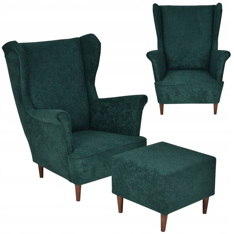 Fotel uszak do salonu z podnóżkiem Family Meble MAX ciemno zielony 1szt