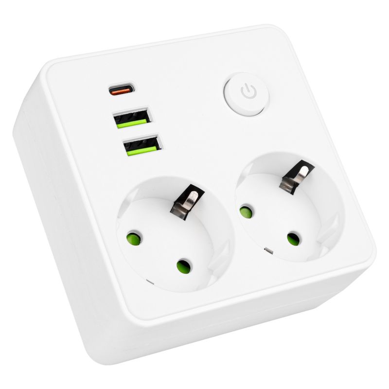 Rozgałęźnik MasterLED Modi 2x230V Schuko + 2xUSB-A 1xUSB-C z ochroną przeciwprzepięciową biały 1 szt.