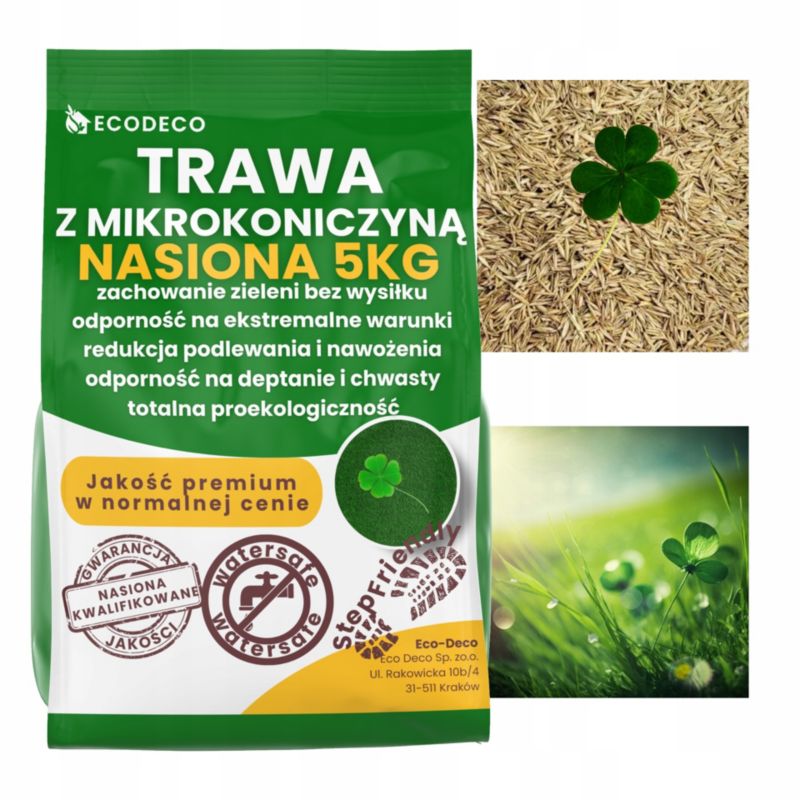 Trawa z mikrokoniczyną Eco Deco 5 kg mieszanka z mikrokoniczyną samonawożąca wydajność 200m2 1 szt.