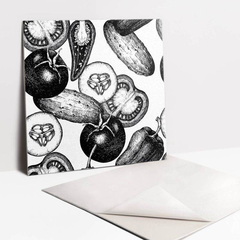 Kafelki samoprzylepne Tulup 30x30 cm Czarno białe warzywa 9 szt.