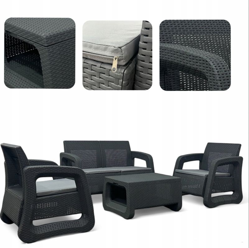 Zestaw wypoczynkowy Moja Ogrodownia Sewilla ciemno szary lekki 4 osobowy 1 kpl