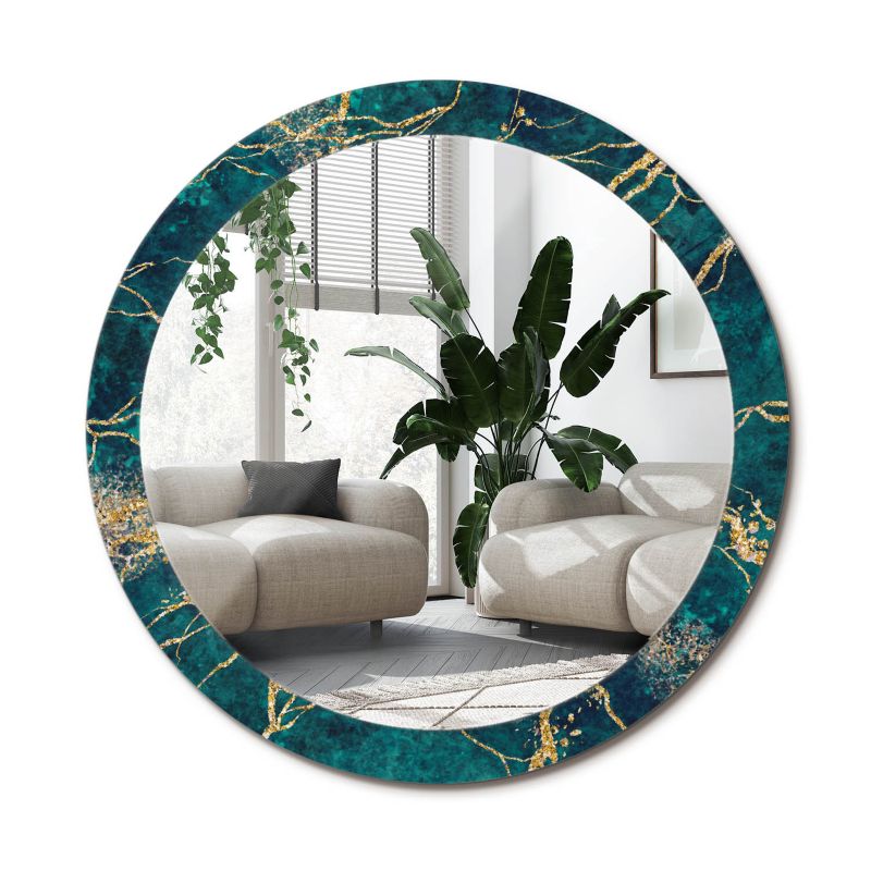 Lustro Okrągłe Tulup Zielony Marmur 90 cm Stylowe Na Podkładzie 1 szt.