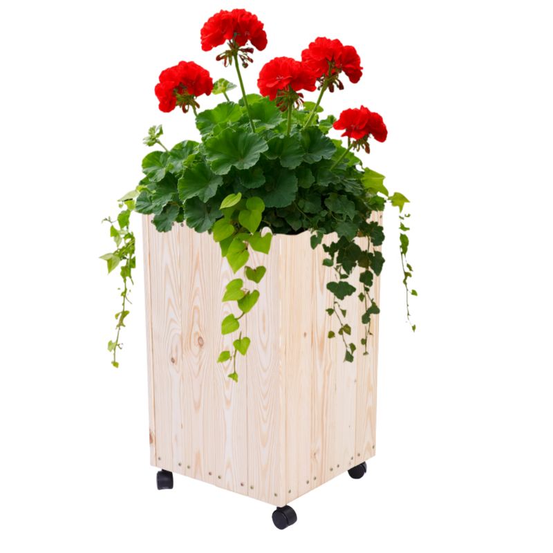 Donica drewniana MODO24 66x37x37 cm naturalna na kółkach 1 szt.