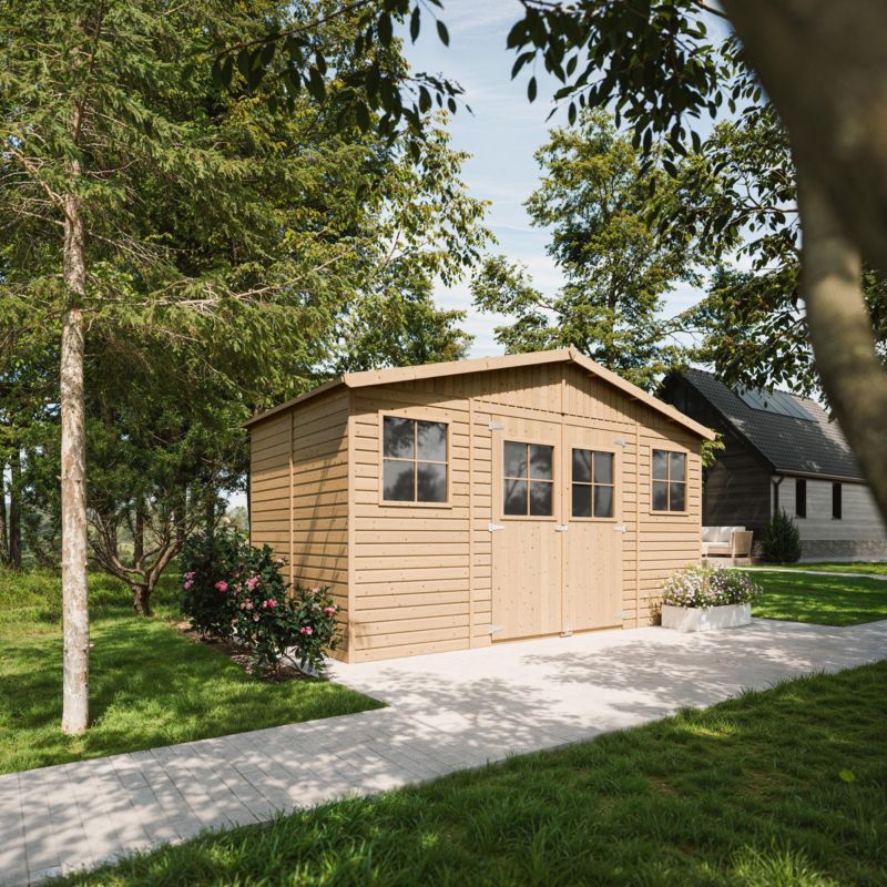 Drewniany domek ogrodowy i podłoga Timbela 8 m² M332M332G Konstrukcja panelowa, drewno naturalne, grubość deski 17 mm, 1 szt.