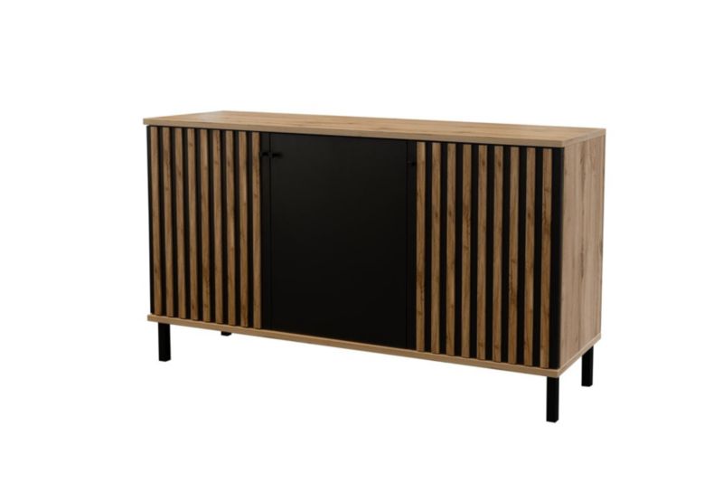 Komoda trzydrzwiowa z lamelowanym frontem Bettso Nevada 150 cm dąb wotan czarny 1szt.