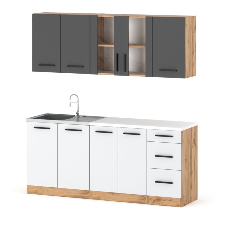 Zestaw Kuchenny Hurtownia-Mebli Z Blatem Kuchnia Rest 200cm Dąb Wotan Szary Mat/Biały Mat 200x47x145 cm 1szt.