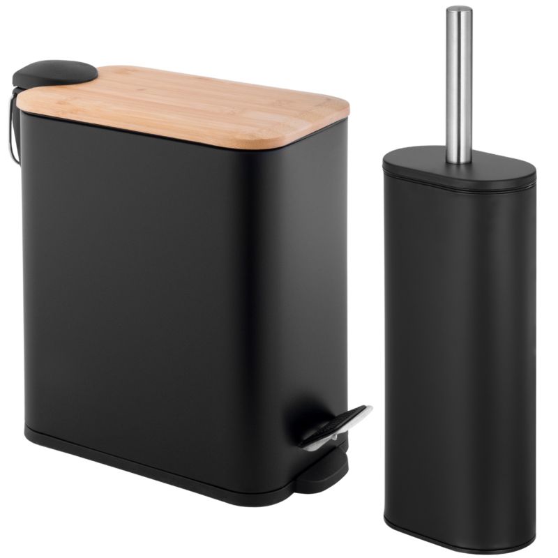 Zestaw Moby Malavi - YOKA HOME: Szczotka do WC silikonowa i Kosz na śmieci prostokątny Czarny bambus - 1 szt.