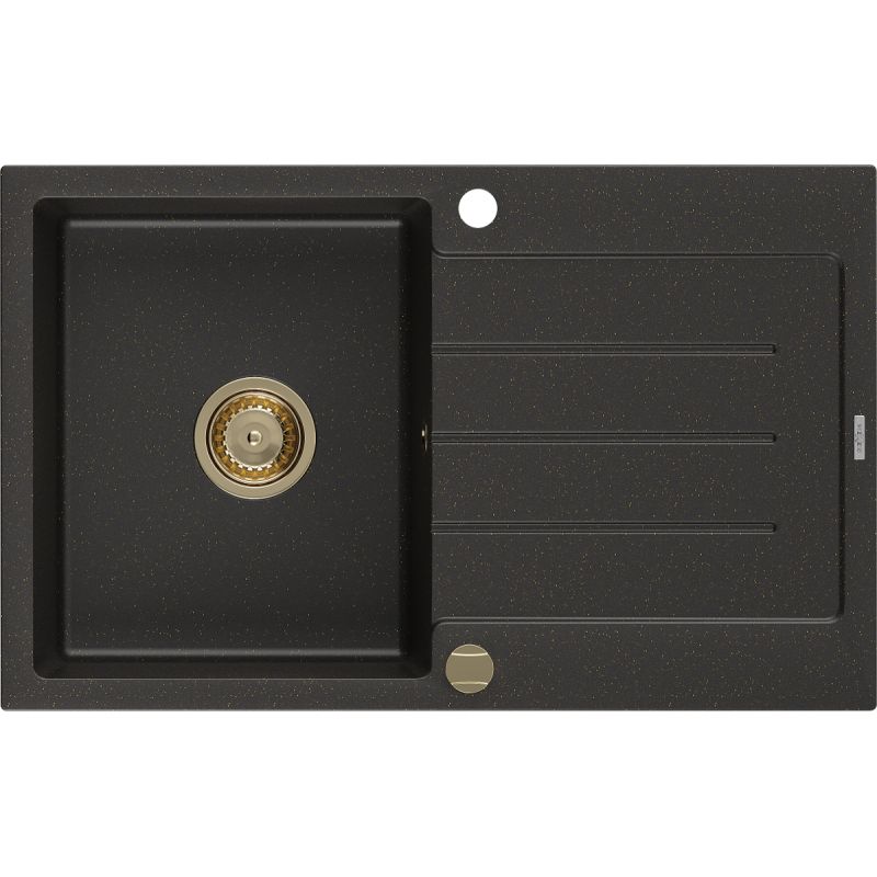 Zlewozmywak wpuszczany Mexen Bruno 1-komorowy czarny/złoty metalik 795x495mm - 6513791010-75 1 szt.