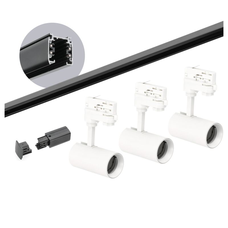 Oświetlenie szynowe 3 fazowe Kobi 2m szyna czarna + 3x oprawa biała GU10 1kpl.