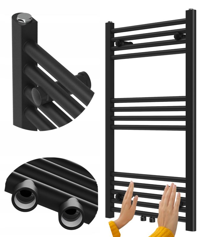 Grzejnik Łazienkowy Granitan Raven 90/50cm Czarny Kaloryfer Drabinkowy 1kpl.