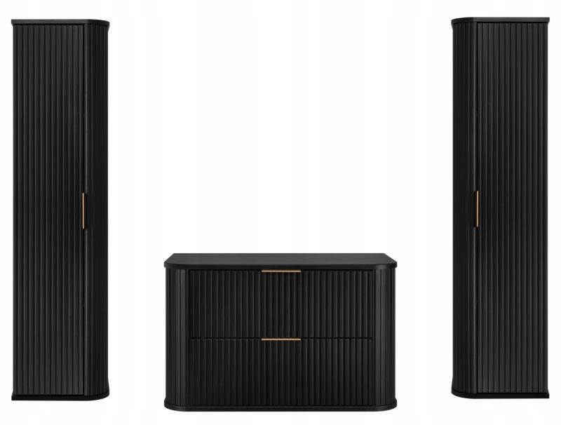 Szafka pod umywalkę i dwa słupki Furnidea 80 cm + 2 x 139 cm czarny ryflowany Glamour zestaw