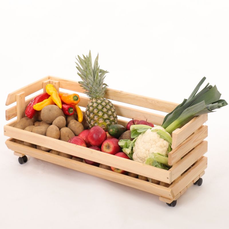 Skrzynka na warzywa i owoce MODO24 na kółkach 30x77x30 cm drewno naturalne 1 szt