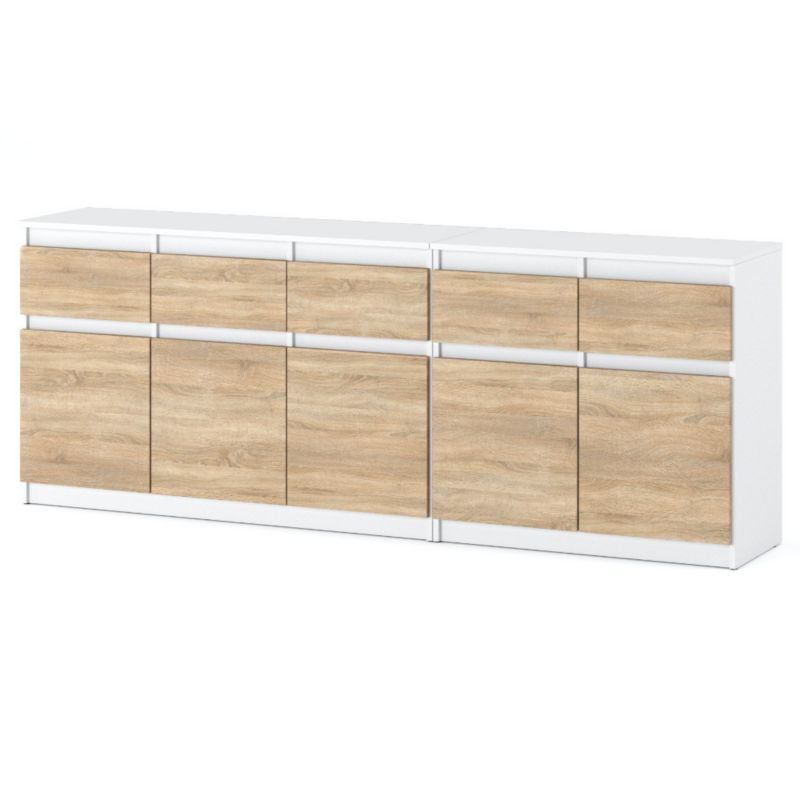 Komoda Hurtownia-Mebli Szuflady 5 Best Oleksa 200cm Biały Mat Dąb Sonoma 200x35x75 cm 1szt.